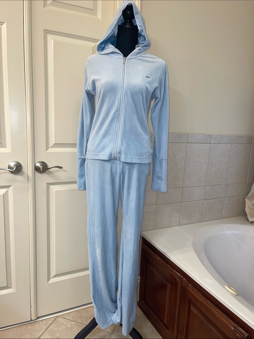 Nike baby blue velour track suit